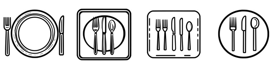 Various dining table settings with cutlery showcased in simple yet elegant designs for meal presentation