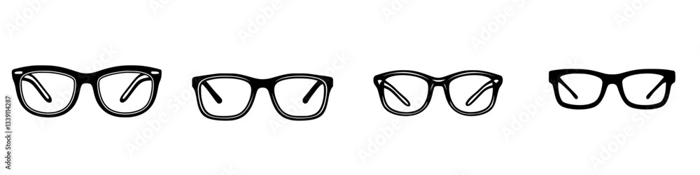 Poster different styles of eyeglasses showcased with various frame shapes and designs arranged in order