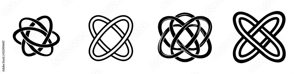 Poster different styles of abstract knot designs displayed in black and white on a simple background