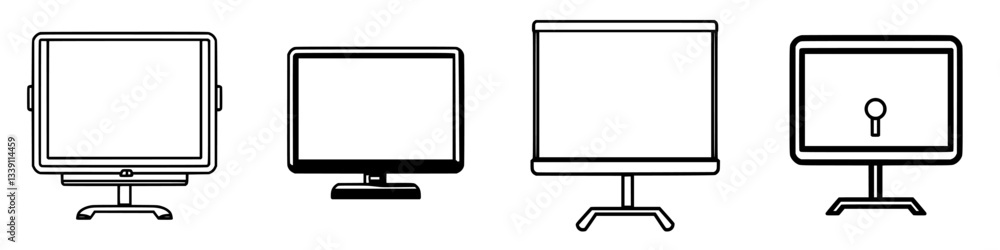 Poster various monitor designs displayed in a minimalistic style representing modern technology in digital 