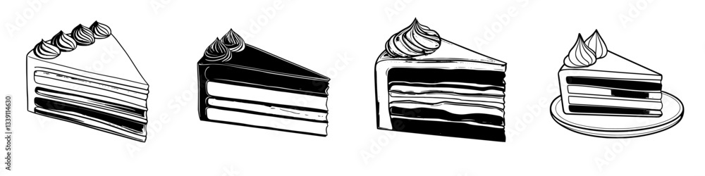 Aufkleber different styles of layered cakes displayed on a white background featuring various designs and text