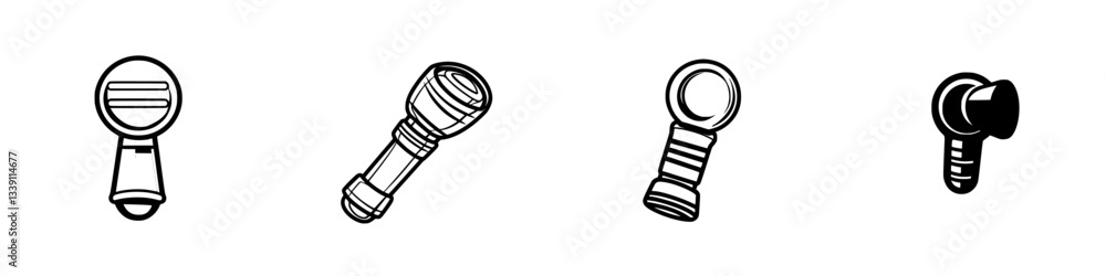 Poster different styles of hand-held flashlights displayed in a creative layout suitable for product design