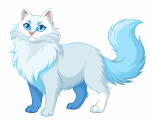 Obraz premium Majestic White and blue Fluffy Cat – Long-Haired Feline with Blue Eyes on White Background.