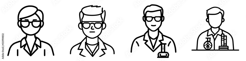 Poster scientists in different poses and activities in a laboratory setting with various equipment and tool