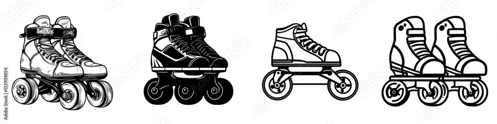 Poster different styles of roller skates on display in a creative design showcasing fun and movement