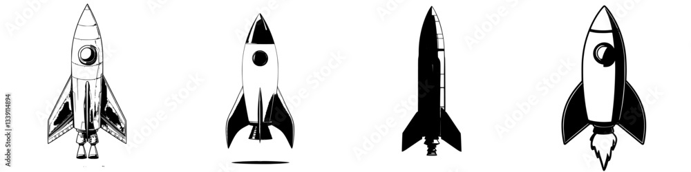 Poster different designs of rockets displayed side by side showcasing unique shapes and styles for potentia