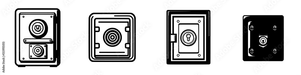 Poster different designs of safes showcasing their unique features and locking mechanisms for securing valu