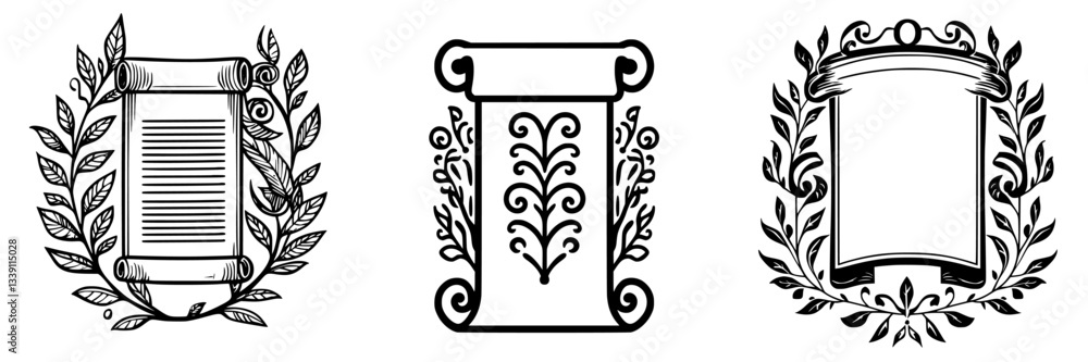 Poster elegant collection of decorative scroll designs framed by intricate laurel leaves ideal for artistic