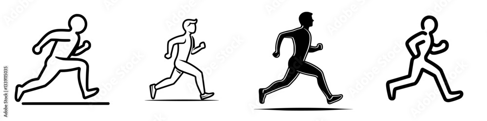 Poster dynamic illustrations showing the progression of a running figure through various styles and speeds 