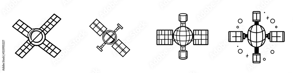 Aufkleber different designs of satellites showcasing various structures and functionalities in space technolog