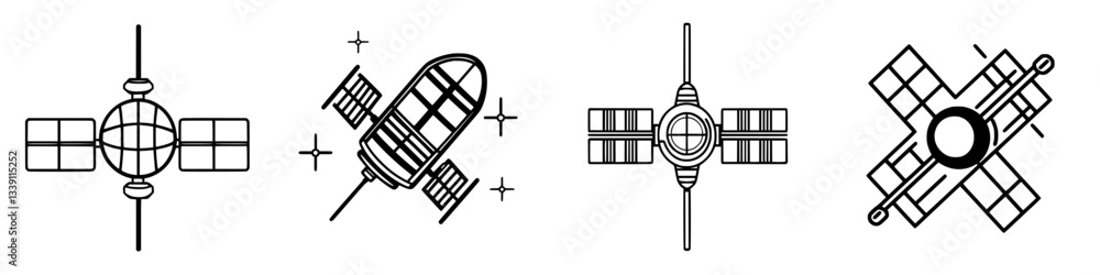 Aufkleber exploring various satellite designs showcasing advanced technology and innovation in space explorati