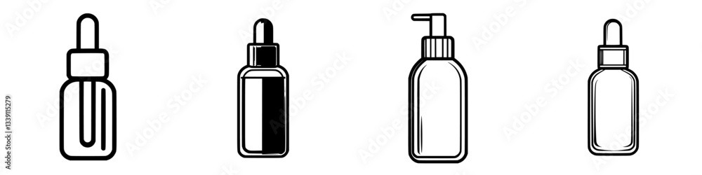 Poster various designs of dropper bottles displayed in a minimalistic style
