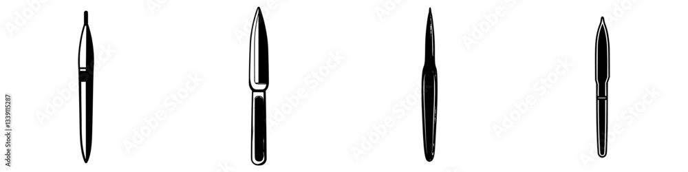 Poster various styles of writing instruments displayed in a minimalistic layout, showcasing different shape