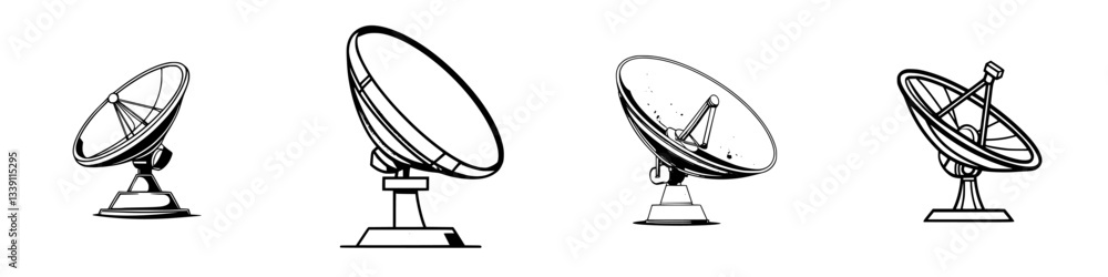 Poster different types of satellite dishes positioned in a row showcasing various designs and sizes