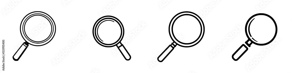 Poster different styles of magnifying glasses displayed on a simple white background showcasing their uniqu