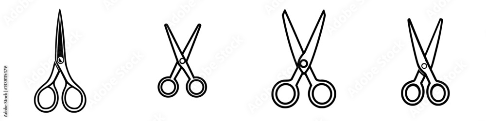 Poster collection of various scissor designs displayed in a simple layout on a white background