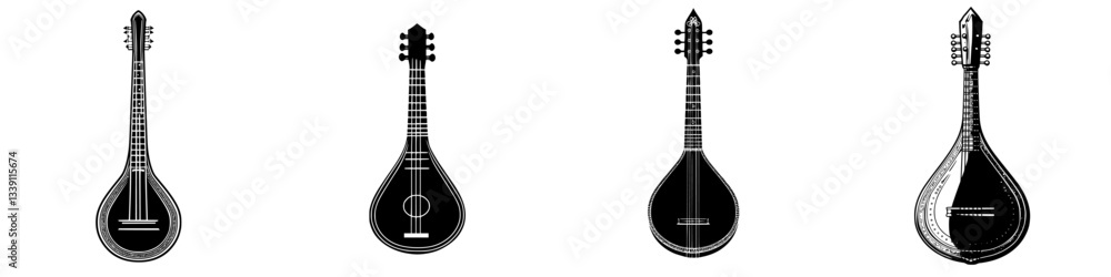 Poster various styles of traditional string instruments displayed in a creative arrangement