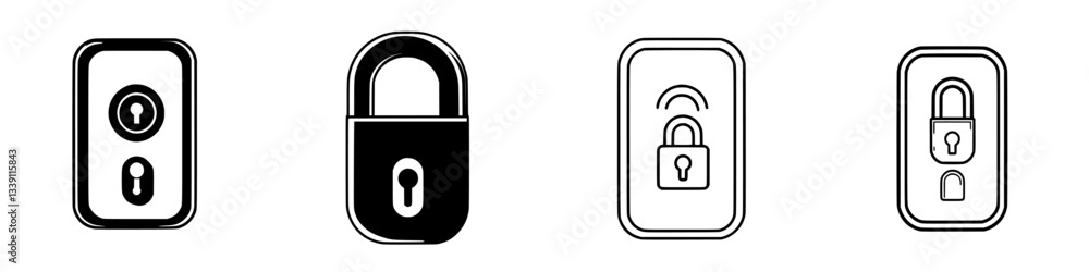 Poster various designs of locks and padlocks displayed against a simple background illustrating security co