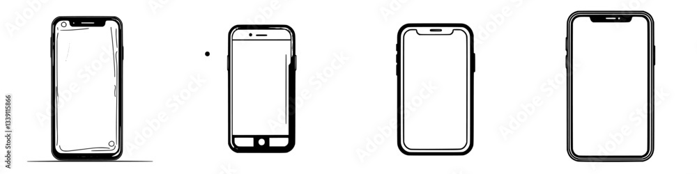 Poster smartphone designs showcase different models and styles in a creative display capturing modern techn