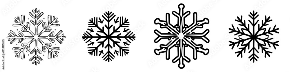 Poster various intricate snowflake designs showcasing different patterns and styles during winter season