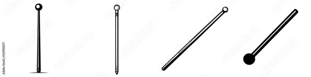 Poster collection of simple line drawings of various stylized sticks or poles demonstrating artistic design