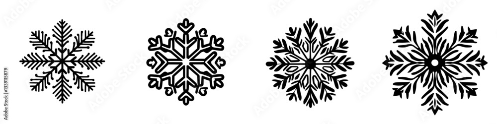 Poster intricate snowflake designs showcasing unique patterns and shapes in a seasonal winter theme