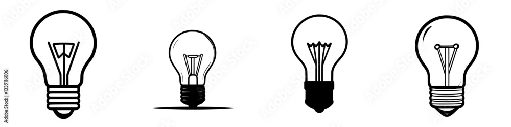 Poster different styles of light bulbs representing evolution of design and technology in energy-efficient 