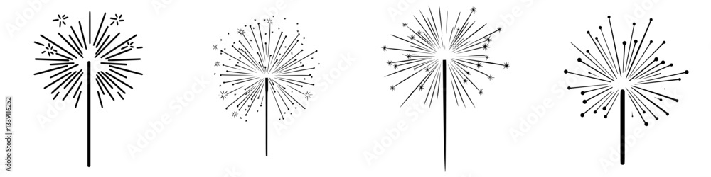 Aufkleber variety of sparkler designs displayed in simple outline form on a light background