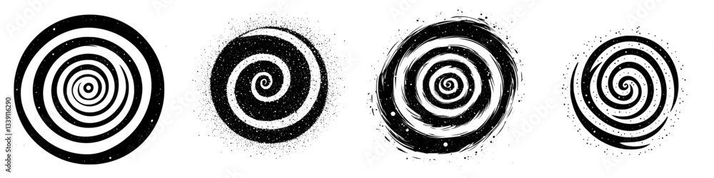 Poster abstract spiral patterns in black and white showcasing different styles and textures at a creative d