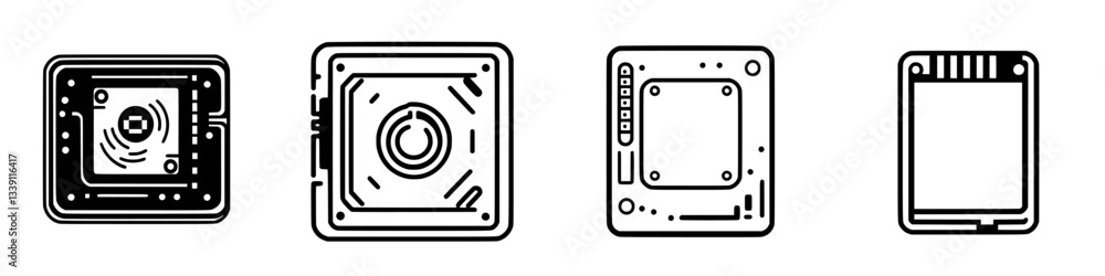 Poster circuit board designs showcasing various components and layout options for electronic devices