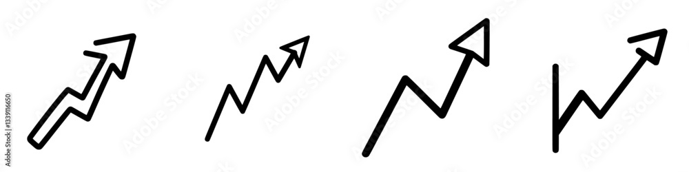Poster multiple stylized arrow designs indicating upward trends in various styles and thicknesses suitable 