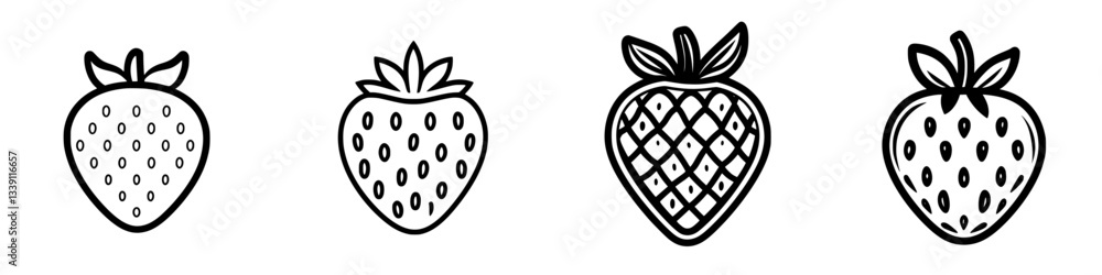Poster Different varieties of strawberry illustrations in black and white showcasing unique designs and patterns for creative use