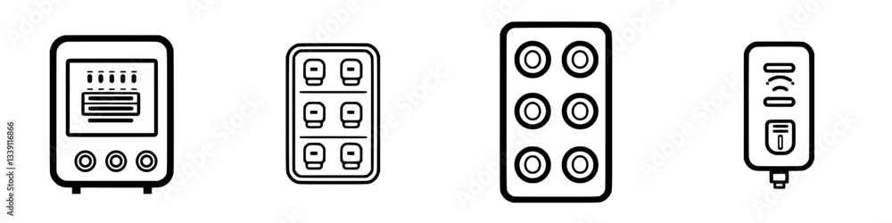 Poster different types of electrical switches and control panels displayed for comparison in a technology e