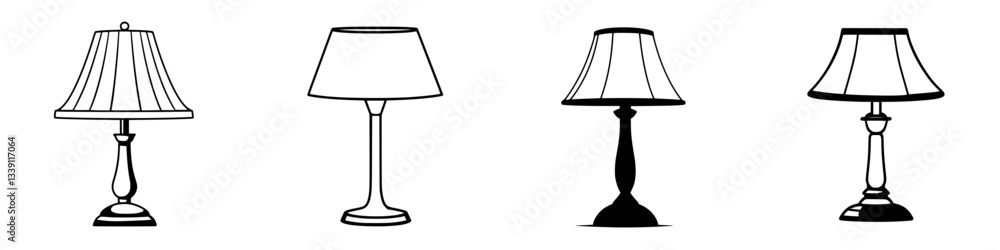 Aufkleber different styles of table lamps displayed in a simple black and white design