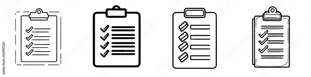 Poster various styles of checklist illustrations showcasing completed tasks along with empty spaces for not
