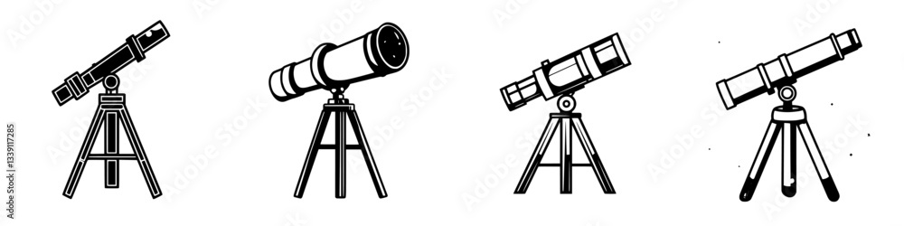 Aufkleber different types of telescopes displayed on a neutral background for astronomy enthusiasts and educat