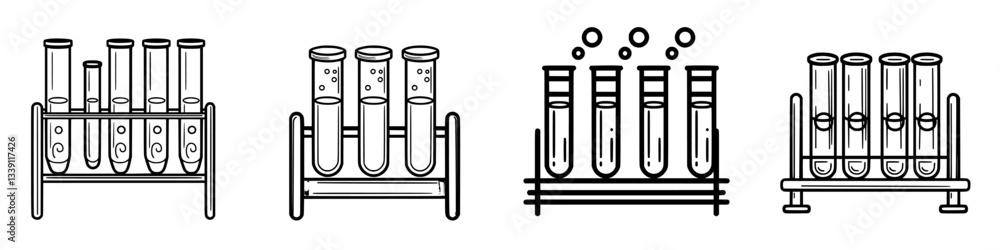 Poster collection of laboratory test tubes arranged in racks showcasing various experiments in a science la