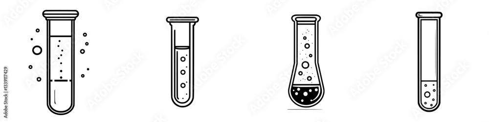 Poster chemical reactions in various test tubes showcasing different liquid levels and bubbles in a lab set