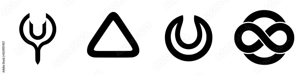 Aufkleber set of four unique geometric symbols showcasing modern design with various shapes and lines