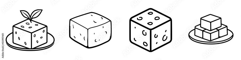 Poster colorful variety of cheese cubes on plates showcases different shapes and textures in a simple culin