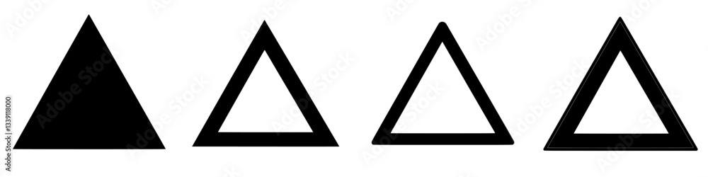Poster various triangular shapes displaying different fill styles and outlines on clean white background fo