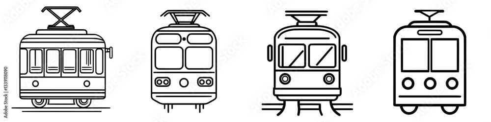 Aufkleber different styles of trams displayed in a simple vector design illustrating urban transportation opti