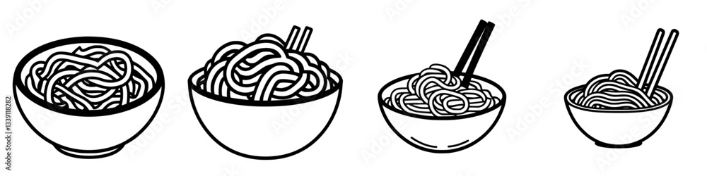 Aufkleber different sizes of noodle bowls displayed side by side showing varying noodle quantities and shapes 