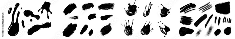 Poster modern ink splatter set: black and white abstract patterns featuring splash and spatter designs