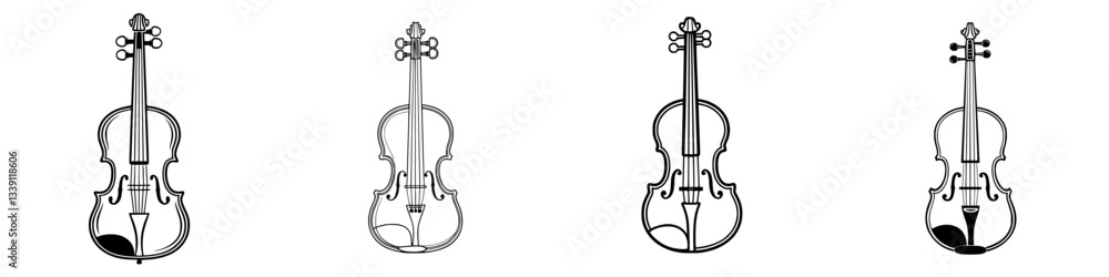 Poster various designs of violins displayed in a symmetrical arrangement on a light background showcasing i