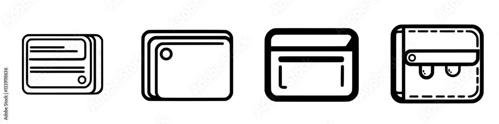 Poster various styles and designs of wallets displayed side by side for comparison in a minimalist layout