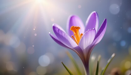 Fototapeta premium Blooming crocus flower nature close-up sunlit environment botanical concept
