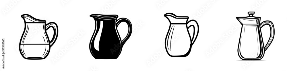 Poster different styles of pitchers displayed in a simple arrangement on a white background showcasing thei