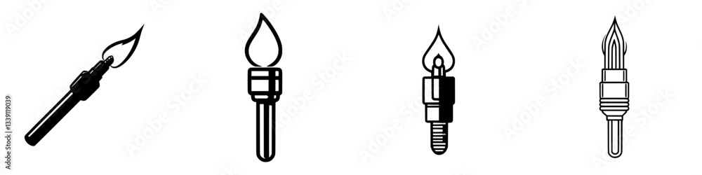 Poster various styles of torches featuring distinct flame designs displayed in a simple layout