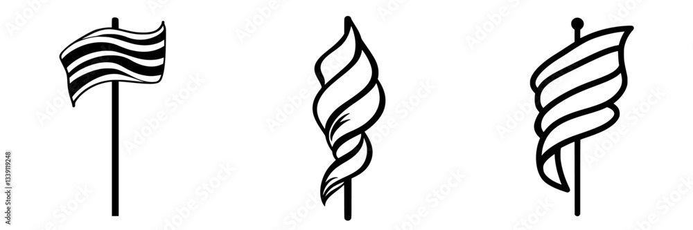 Poster unique flag designs featuring swirled patterns set against a light background in a creative display